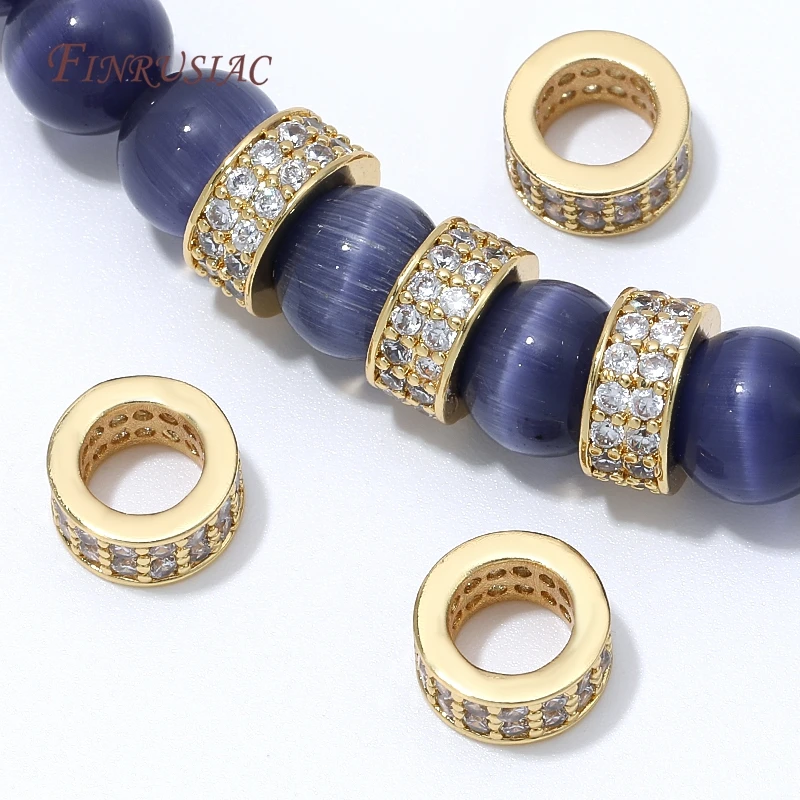 8.5x4mm  18K Gold Plated  CZ Cylinder Spacer Beads Barrel Paved Large Hole Beads For DIY Bracelet Necklace Jewelry Making