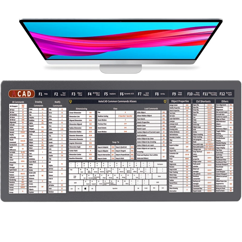 لوحة جلدية CAD Office Shortcuts لوحة ماوس كبيرة بحافة قفل ممتدة للوحة مفاتيح الكمبيوتر AutoCAD غير قابلة للانزلاق XXL Mousepad Gaming