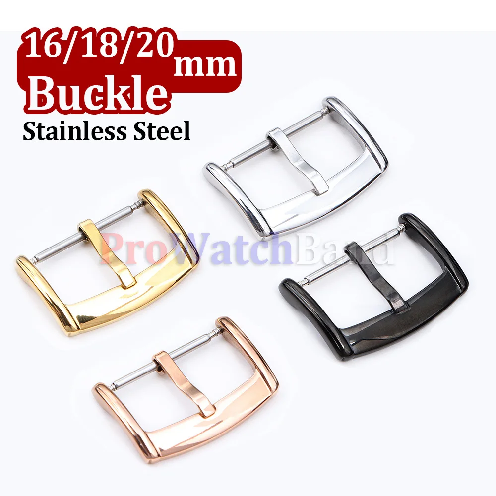 

16mm 18mm 20mm Metal Polished Button Stainless Steel Watch Pin Buckle Silver Black Gold Replacement Clasp Watches Accessories