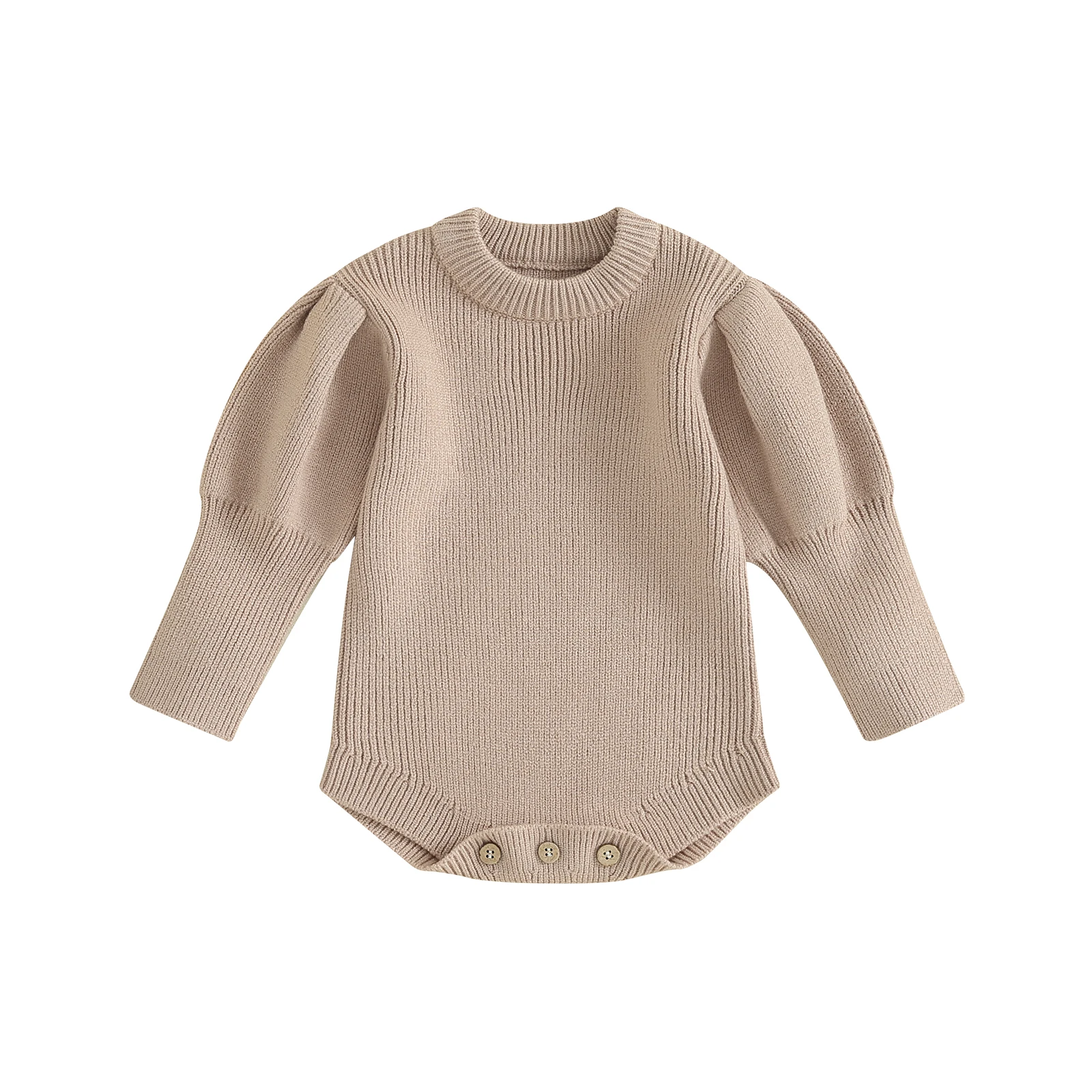 

Baby Girls Knit Romper, Long Sleeve Crew Neck Solid Bodysuit Sweater for Casual Daily