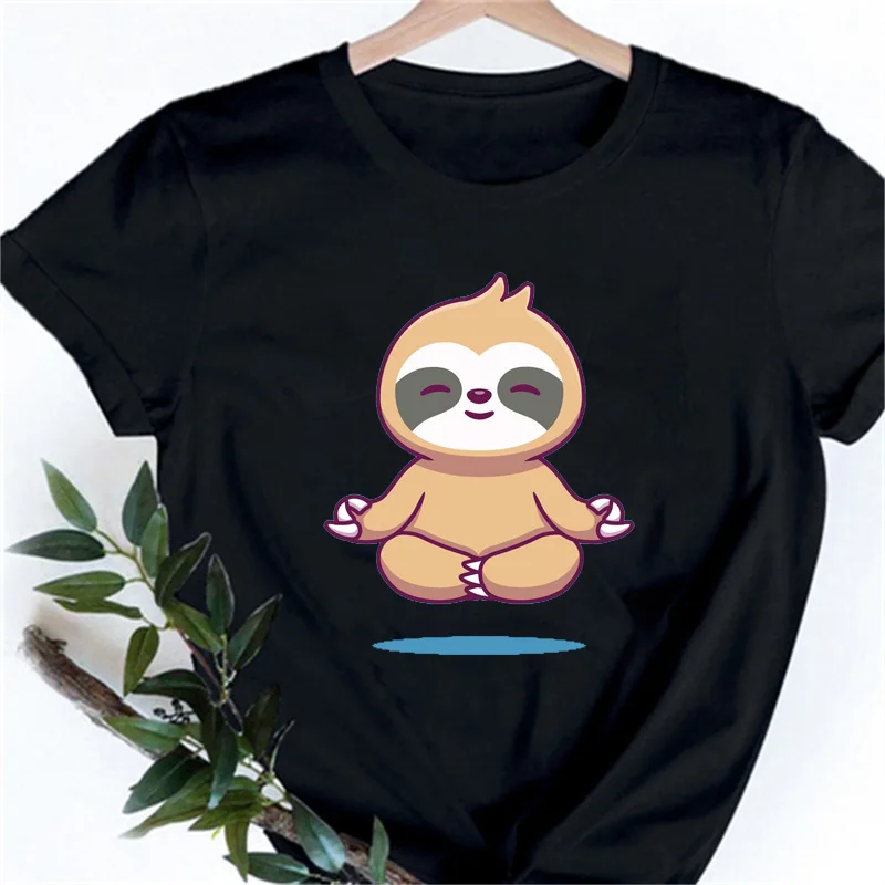 Sloth In Meditation Aesthetic Clothes T Shirt Kawaii Famale Girlfriend's Birthday Gift Printed T-shirt Women Clothing Ropa Mujer