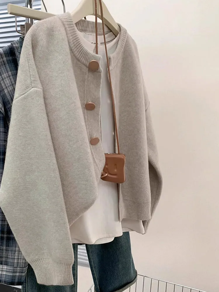 

Comfortable Knitted Long Sve round Ne Open Cardigan Women's Faion Pure Color Outerwear Sli Autumn Sweater Top