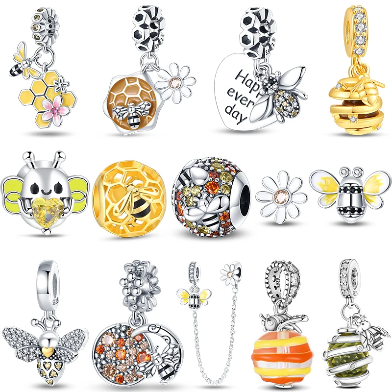 

Hot Fashion Charms Bee Flower Honey Series Beads Fit Original Pandora Bracelet For Woman DIY Fine Jewelry Making Sparkling Gifts