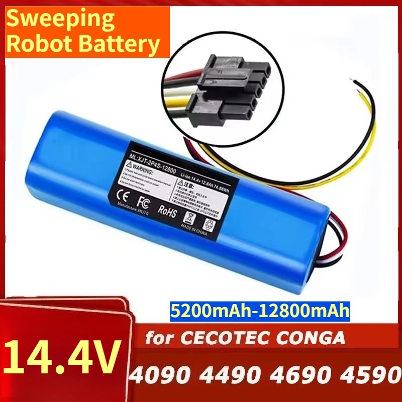 

Multiple Capacity Options 5200mAh-12800mAh 14.4V Sweeping Robot Battery for Ecovacs CECOTEC CONGA 4090 4490 4690 4590