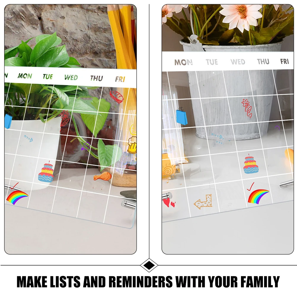 1 set Acrylic Memo Board 7cm Nails 6 Pens Clear Desk Sturdy Smooth Practical Writing Pad Dry Erase Transparent Tabletop Note