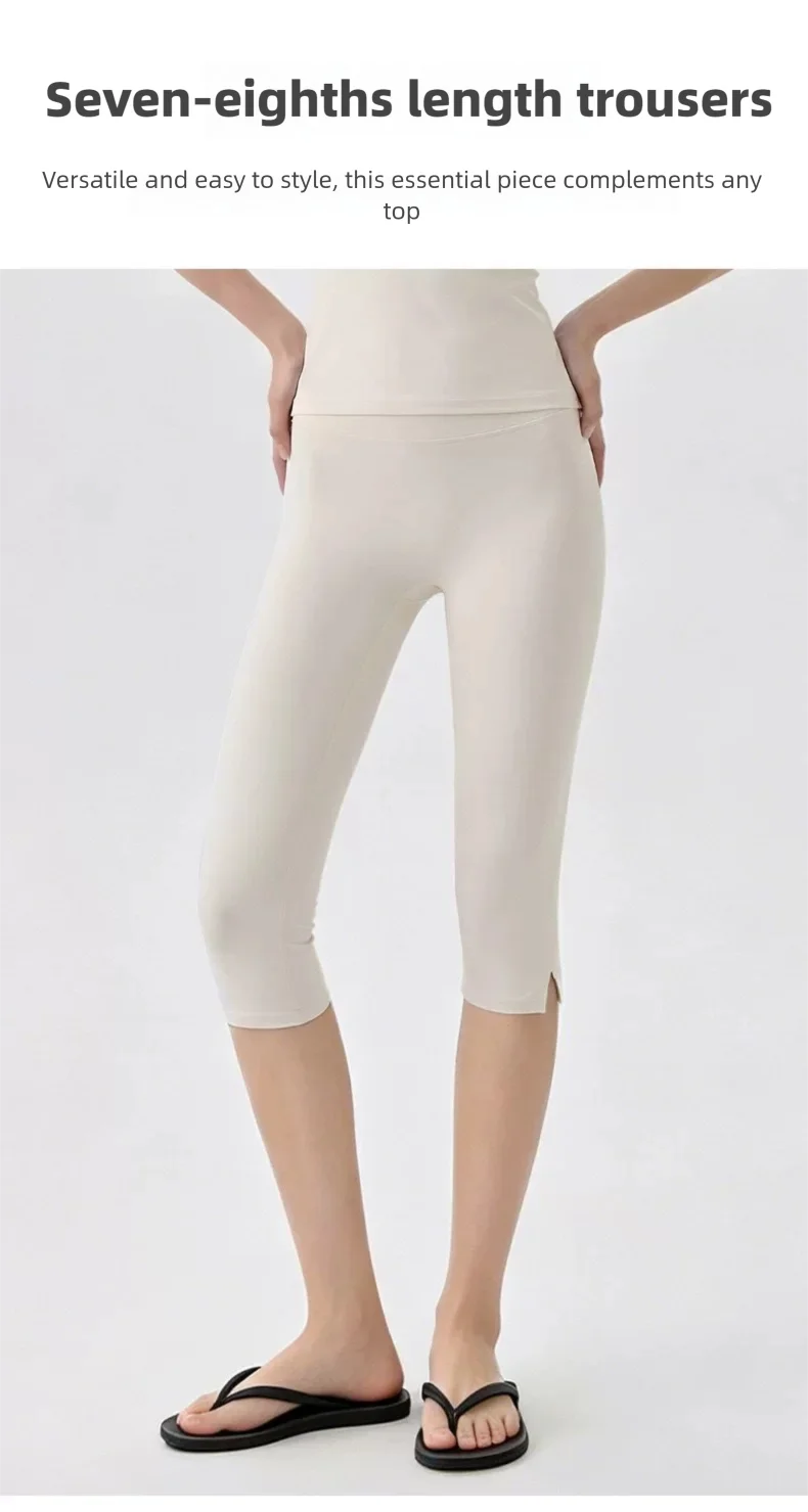 Damen Capri-Trainingsleggings mit hoher Taille, ultraweiche, atmungsaktive, elastische Fitnesshose für Yoga, Pilates, Laufen und Fitnessstudio – Detail 5