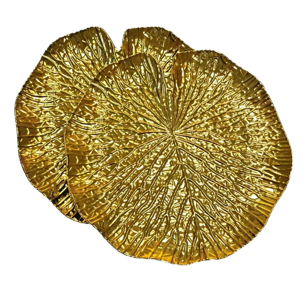 Elegant European Pattern Charger Plate - Decorative Fruit Dish with High Aesthetic Value Electroplated Leaf Design