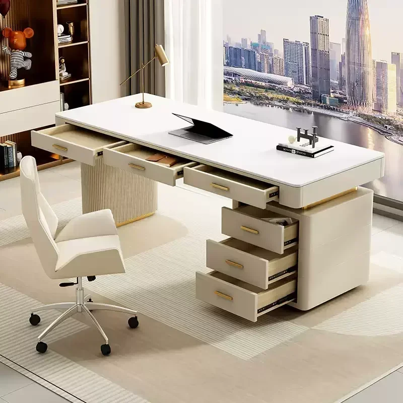 Elegant Office Desk Minimalis Luxury Stylish Creative Office Desk Rock Slab White Cream Wind Mesa Oficina Office Furniture