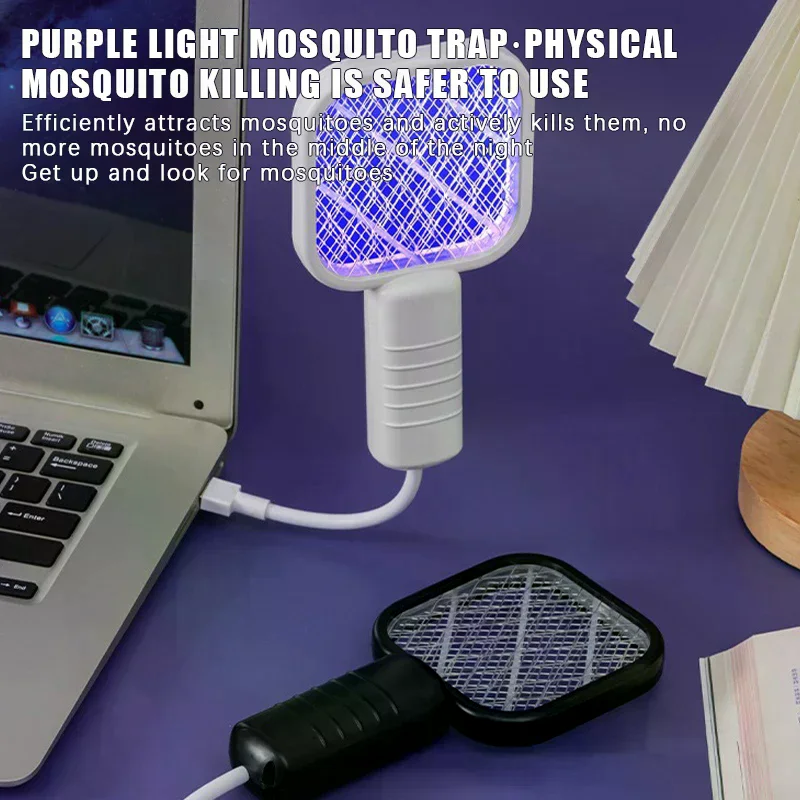 Control USB Mosquito Swatter Trap Electric Shock Mini Fly Bug Zapper UV Light Portable  Racket Bedroom Pest