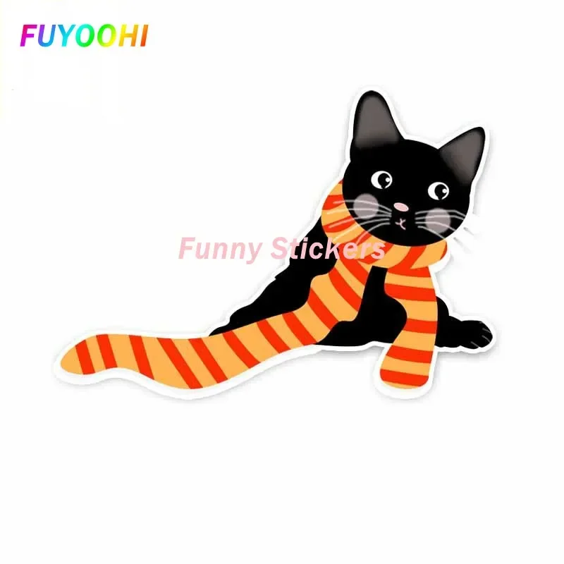 FUYOOHI Play Stickers for Animal Cute Cat Wearing Cartoon Scarf Car Stickers Cover Scratches PVC Decal Car Decor