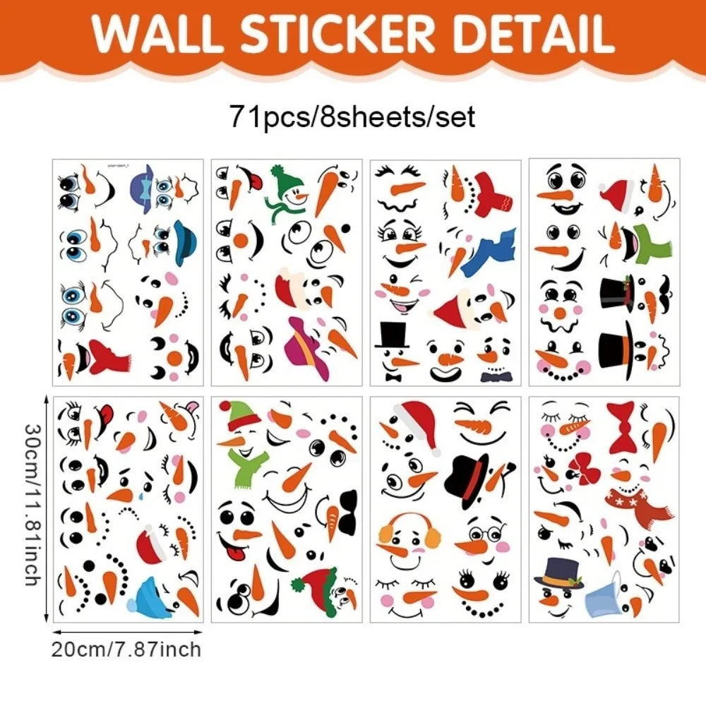 71pcs PVC Christmas Snowman Face Stickers DIY Transparent Cartoon Stickers Self-adhesive Water Bottle Cup Expression Stickers