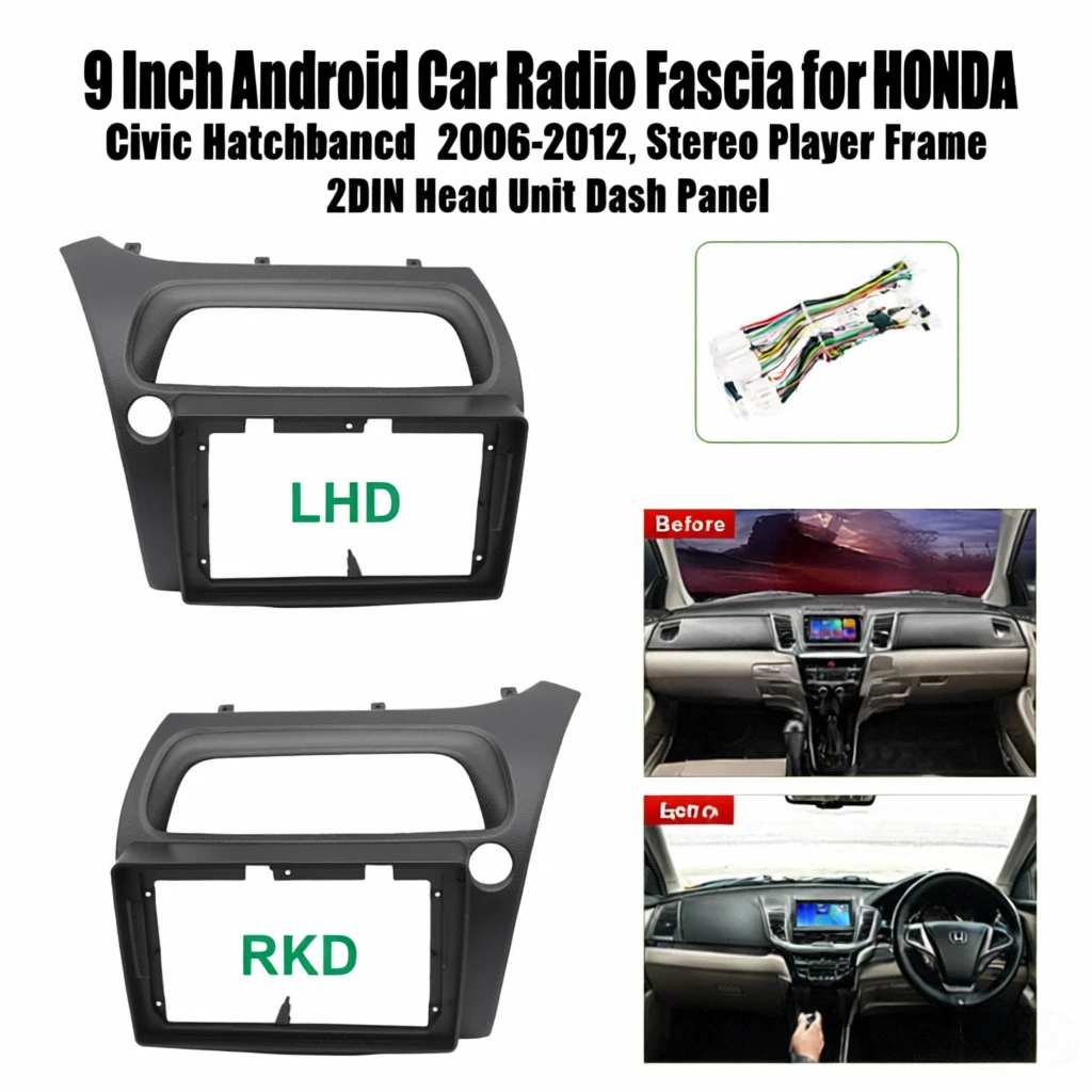 

9-дюймовый автомобильный радиоприемник Android для HONDA Civic Hatchback 2006-2012, рамка стереоплера, 2DIN, головное устройство, приборная панель