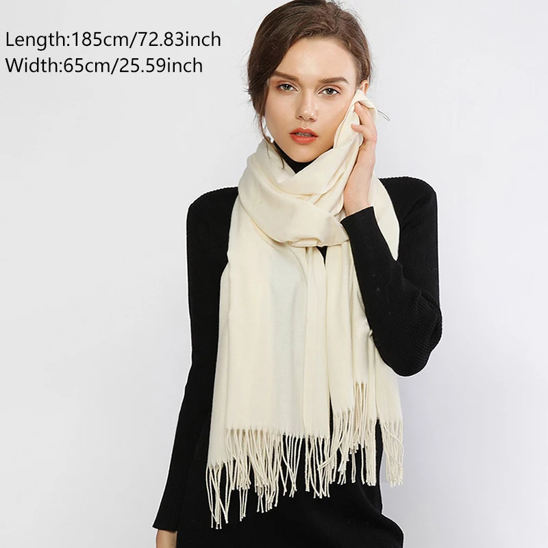 Warmer Winter Cashmere Scarf Solid Color Tassel Pashmina Shawls For Women Long Scarves Elegant Ladies Outdoor Headband 185*65cm