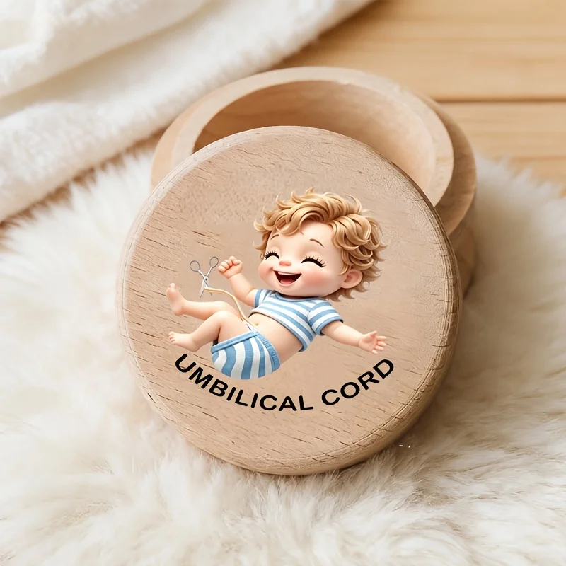 2D Wooden Umbilical Cord Box First Tooth Hair Keepsake Storage Box Hospital Tags Box Birth Souvenir Birthday Halloween Gift