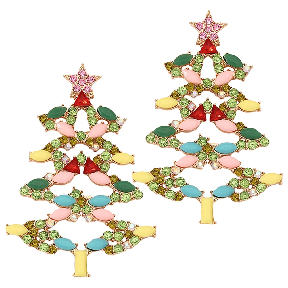 

1Pair Colorful Gemstone Earrings Glamorous Xmas Earrings for Women New Year Party Statement Dangle Jewelry Trendy Design
