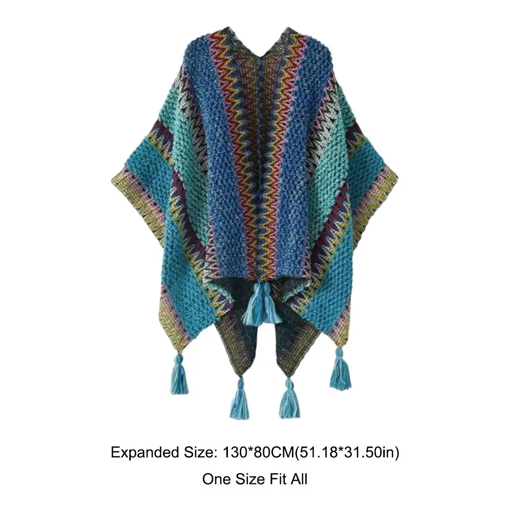 أزياء الشتاء الدافئة 'المعطف المنغولي العرقية نمط الصوف الاصطناعي الحياكة يلتف مخطط سترة شرابة شال ل