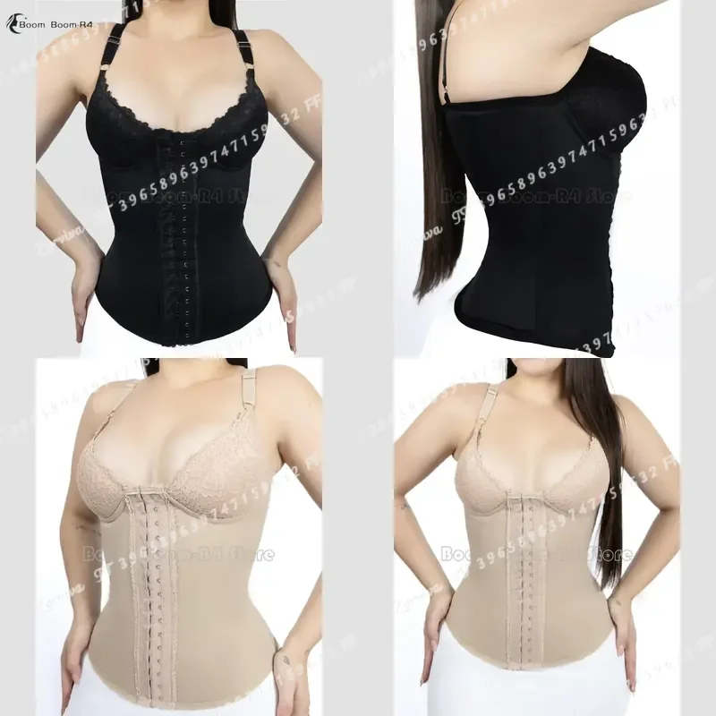 Women Waist Trainer with Bra Corset Slimming Sheath Adjustable Hooks Postpartum Shapewear Vest Modeling Girdles Lace Design