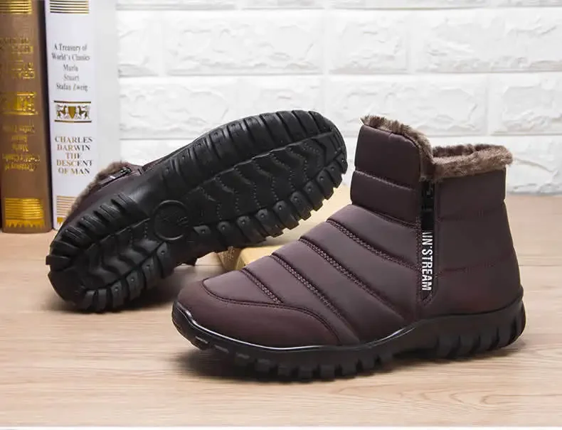 Herren Herbst-Winter Schneestiefel mit Seitenreißverschluss, Wasserdicht, Plüsch Gefüttert, Warme Freizeitschuhe aus Baumwolle, Kostenloser Versand – Detail 11