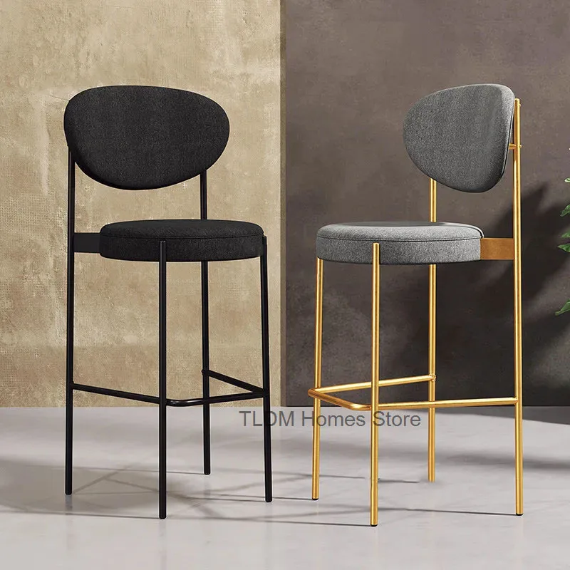 

Nordic Iron Dining Room Bar Chair Modern Cafe High Bar Stool Golden Leisure Barstools Soft Backrest Household Furniture f