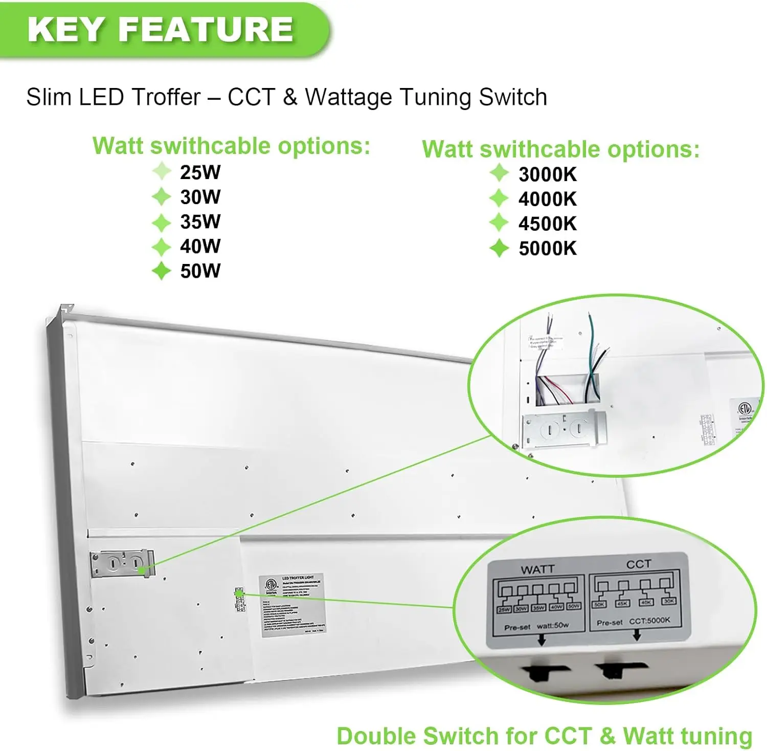 2x4 LED  Center Basket Panel, Color  3000K/3500K/4000K/5000K, Watt Adjustable 25W/30W/35W/40W/50W-Up to 7