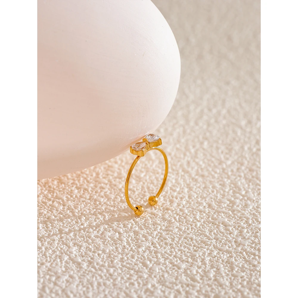Yhpup Delicate Shiny Cubic Zirconia Bowknot Bow Open Finger Ring Stainless Steel Sweet Daily Trendy Jewelry Accessories
