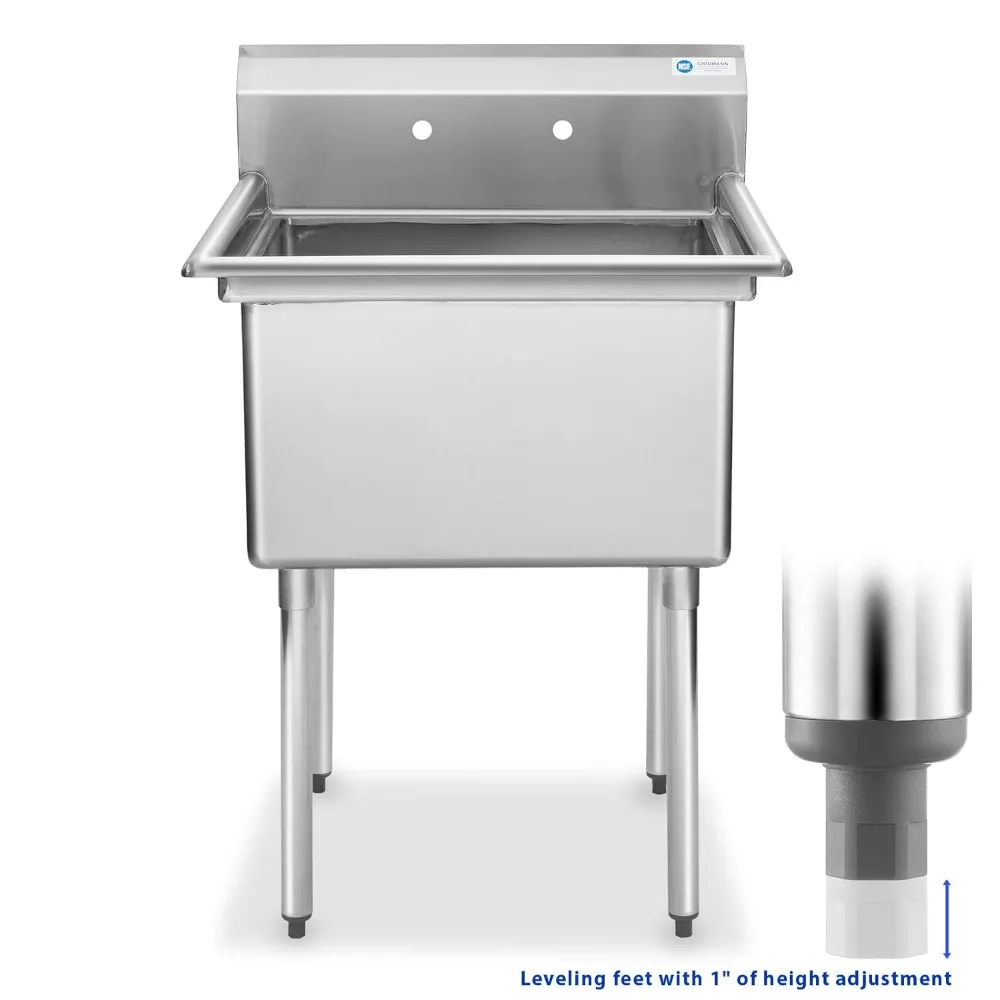 30 Wide Stainless Steel Kitchen Prep & Utility Sink 1 Compartment NSF Commercial Sink with 24