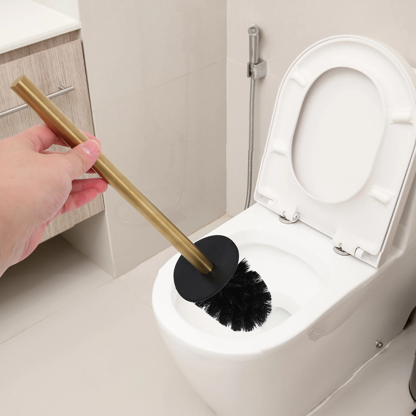 

Toilet Brush Holder Gold Round Stainless Steel Bathroom Cleaning Supplies Bowl Scrub Drainage System Long Handle Wall Mountable