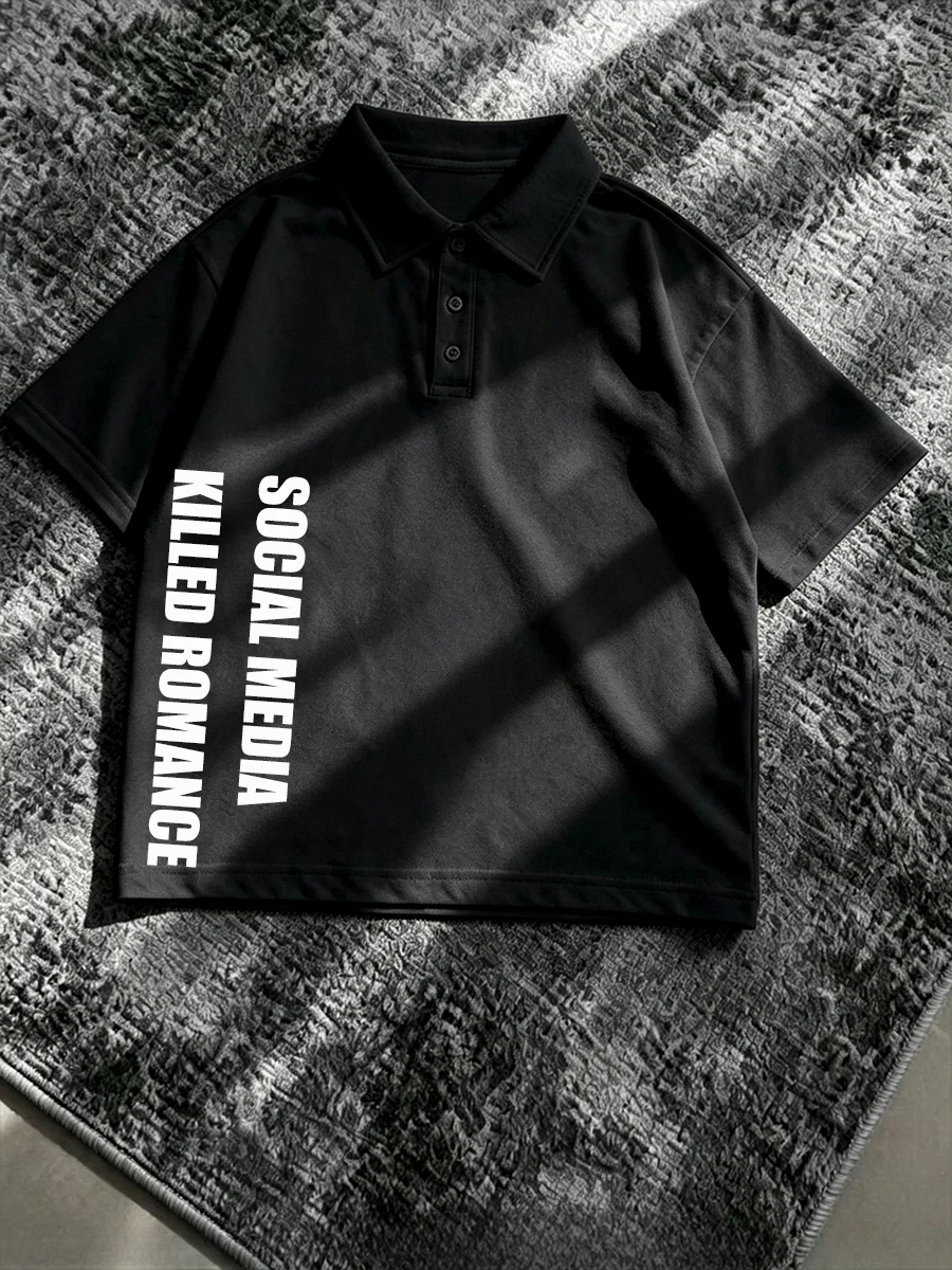 Polo Shirts Streetwear Y2K SOCIAL MEDIA KILLED ROMANCE Letter Men's Golf Shirts Punk Gothic Oversize Sarcastic Slogan Tee Shirt