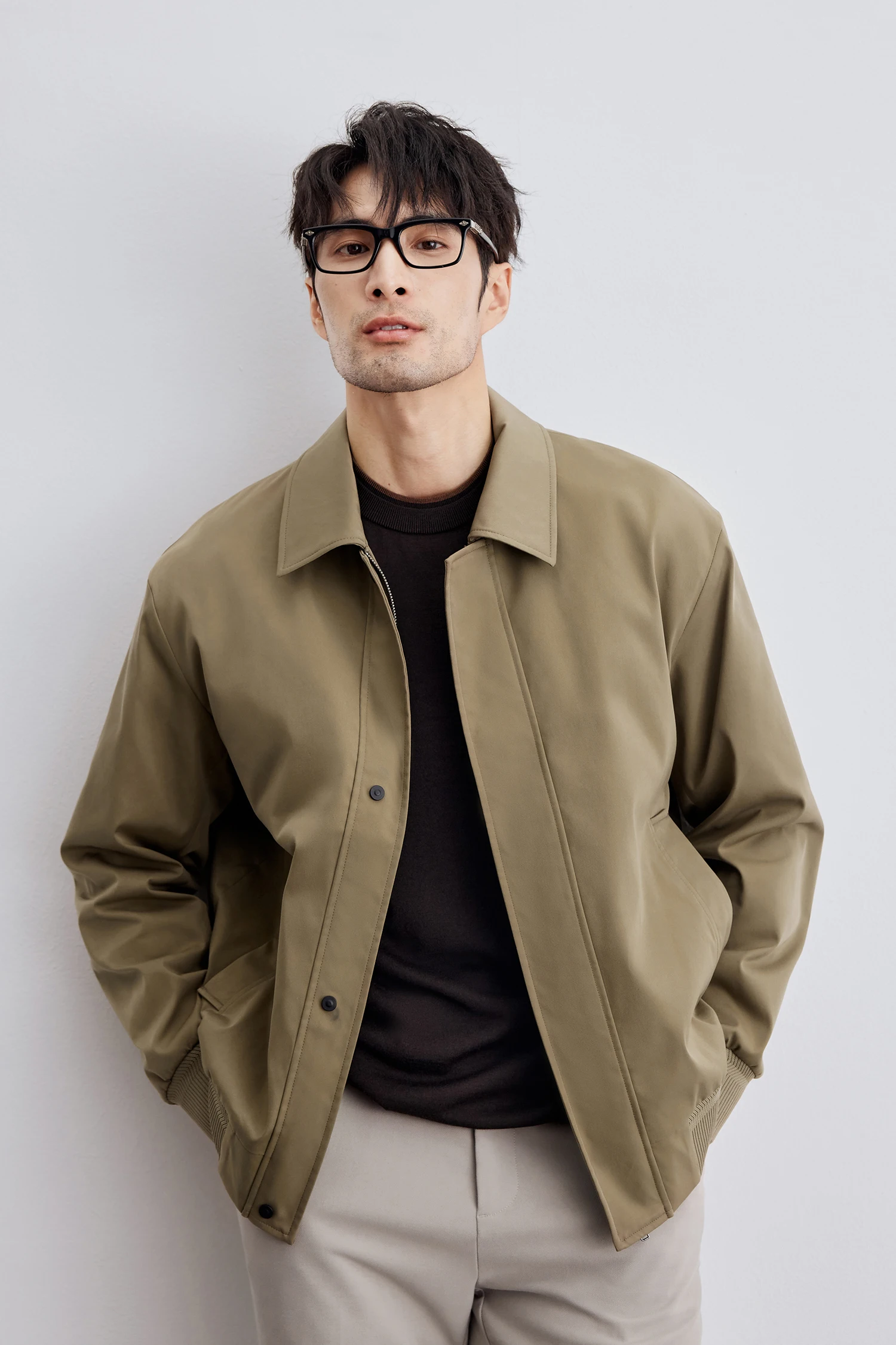 Herren Minimalistische Reversjacke Einreihige Lässige Locker Sitzende Bomberjacke Einfarbige Leichte Oberbekleidung – Detail 12