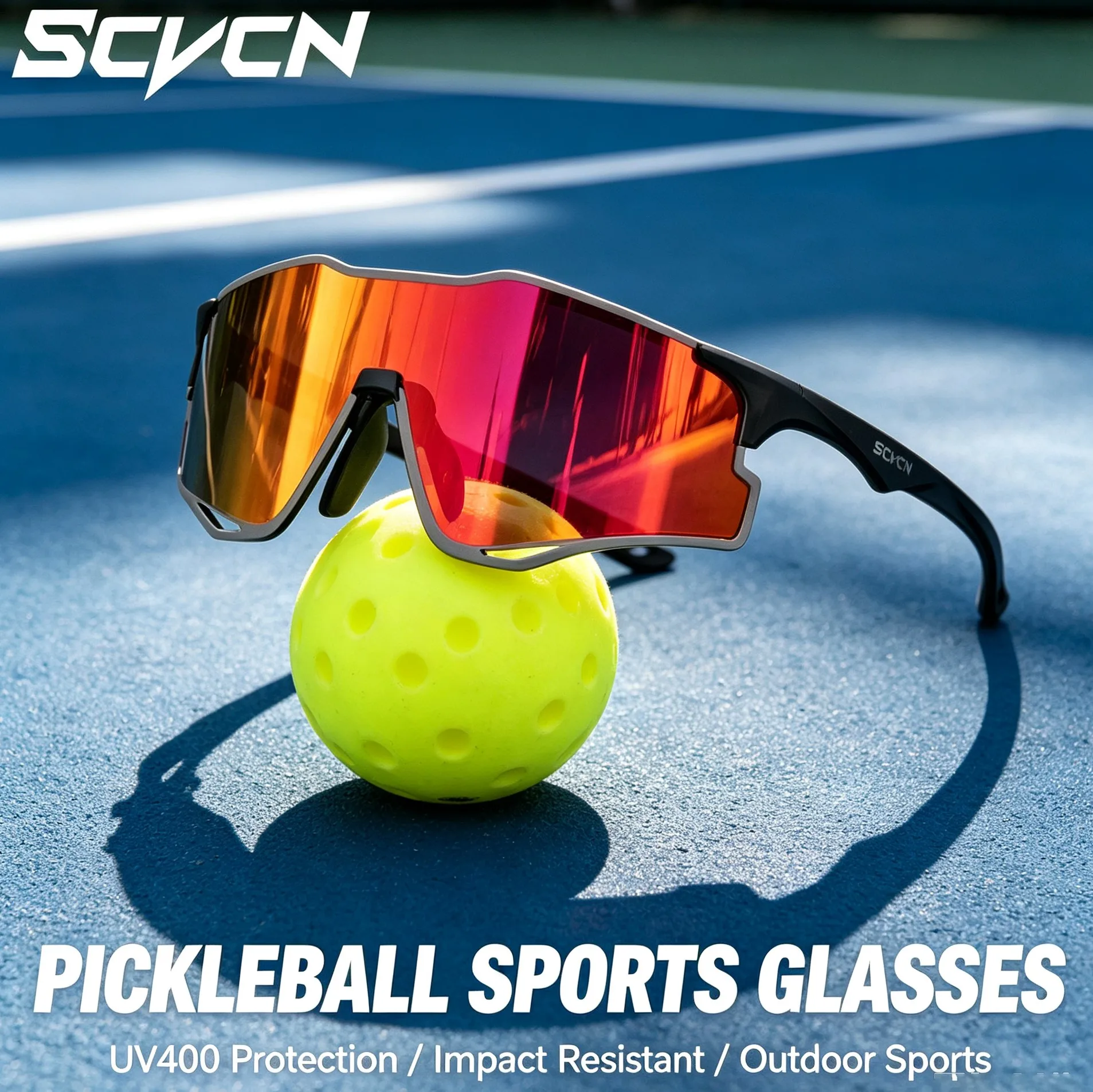 Image of SCVCN Neue photochrome Pickleball-Sonnenbrille UV400 HD Stilvolle ultraleichte stoßfeste Brille Outdoor-Sportbrille für Männer und Frauen Winddichte Lauf- und Fahrradbrille