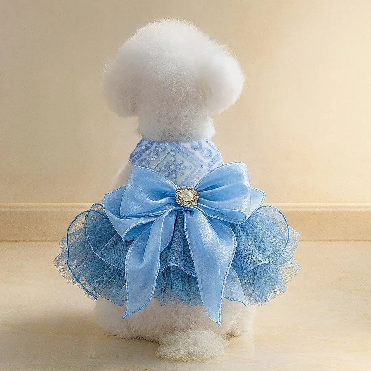 1Pcs Pet Clothing Dog Cat Clothing Clothing Fluffy Dress Blue Galaxy Wedding Dress