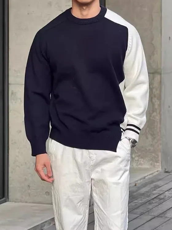 

Мужской асимметричный теплый вязаный свитер с V-образным вырезом, весна-осень, новый дизайн, деконструированный крой, из полиэстера, с защитой от катышков