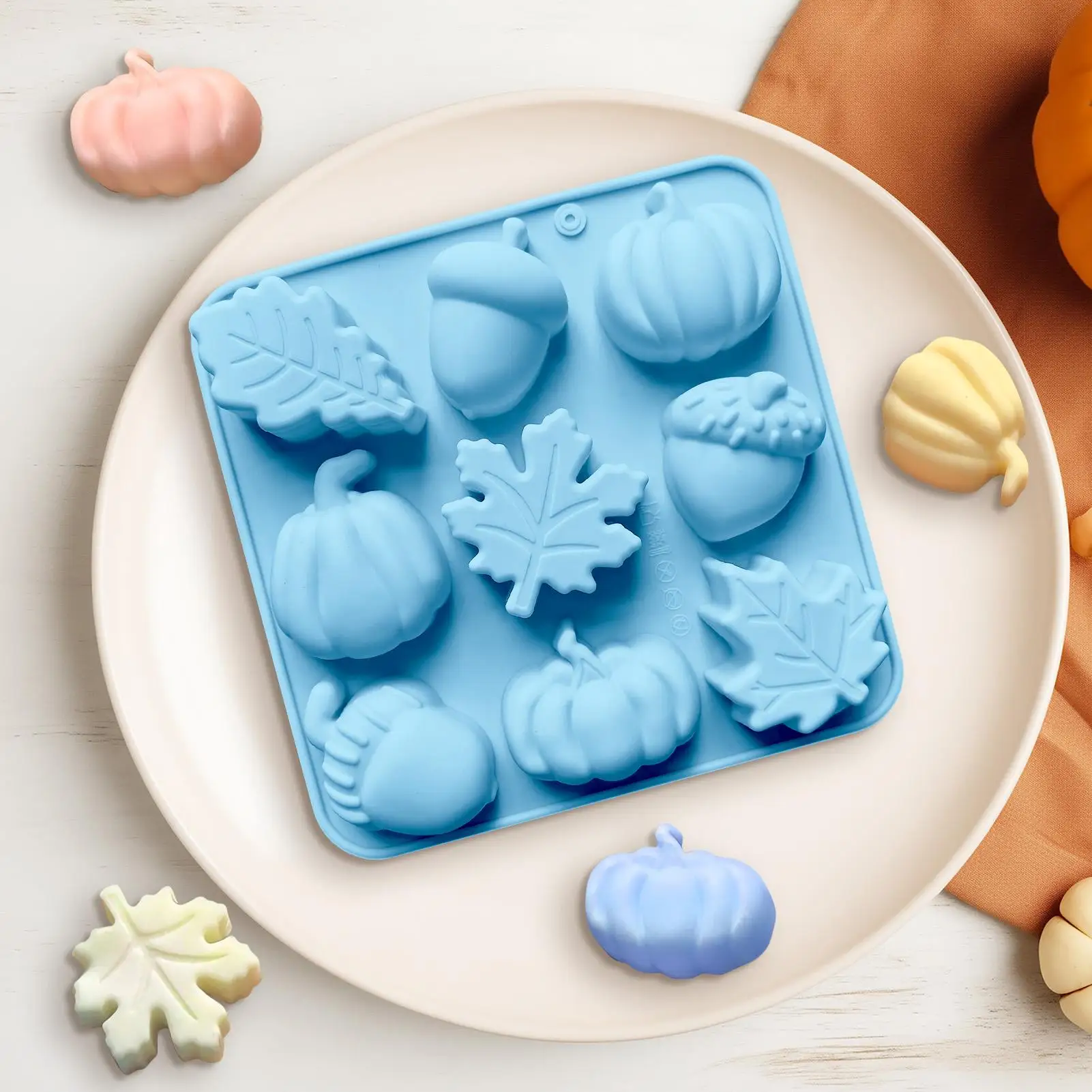 9 grids Halloween Silicone Baking Pan Pumpkin Silicone Bakeware Chocolate Molds Thanksgiving Fall Theme Mould Harvest Cake Pan