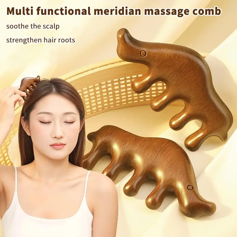 Sandalwood Massage Comb Head Meridian Scalp Comb Face Eye Shoulder Neck Scraping Treatment Hair Loss Anti-static Wide Tooth Comb