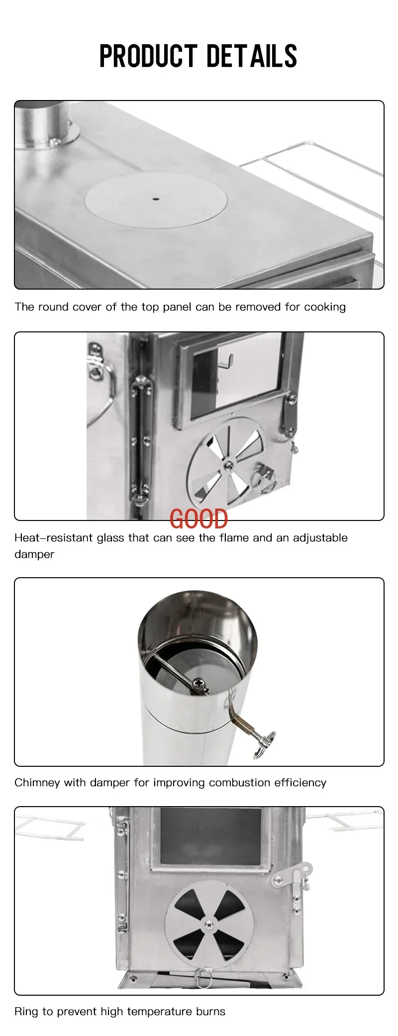 New Design  Light Stainless Steel Burning Family Portable Stove Outdoor Camping Wood Stove