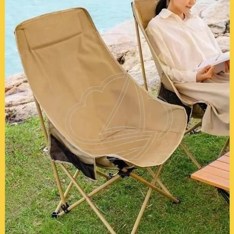 High Back Moon Chair Folding Portable Widened Design for Camping Fishing Stall Home Use
