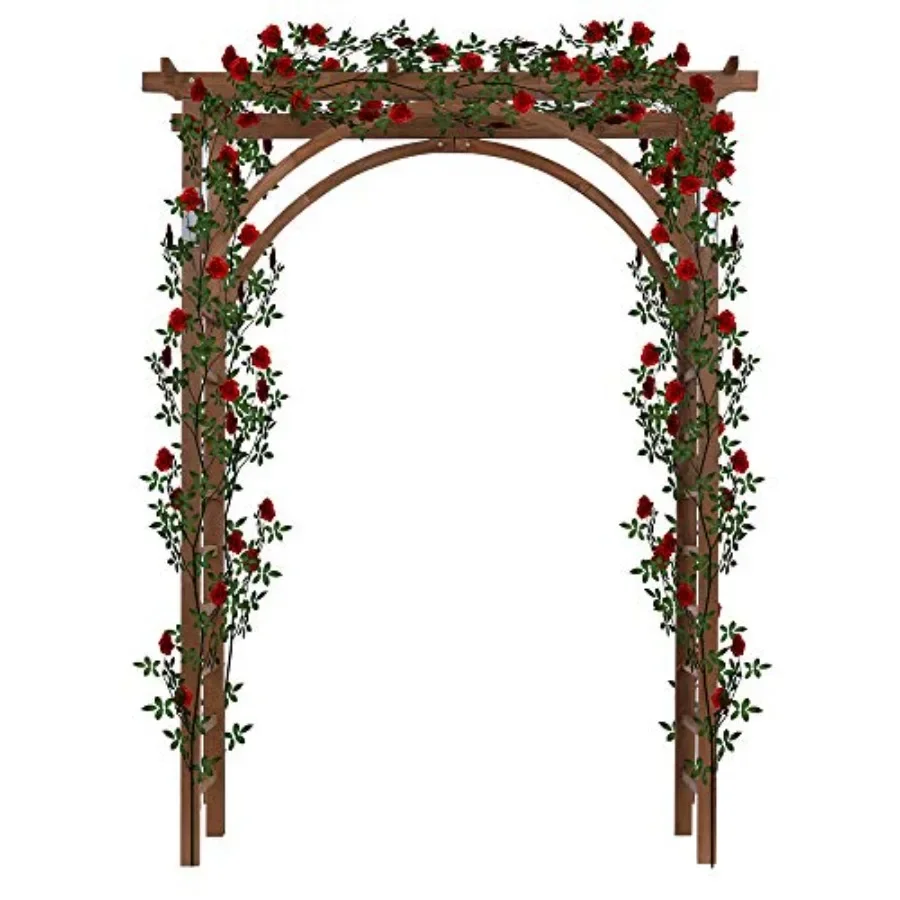 7 Ft Wooden Garden Arbor Arch for Wedding Ceremony Decoration, Natural Wood Color, Sturdy Trellis Design for Climbing Roses and