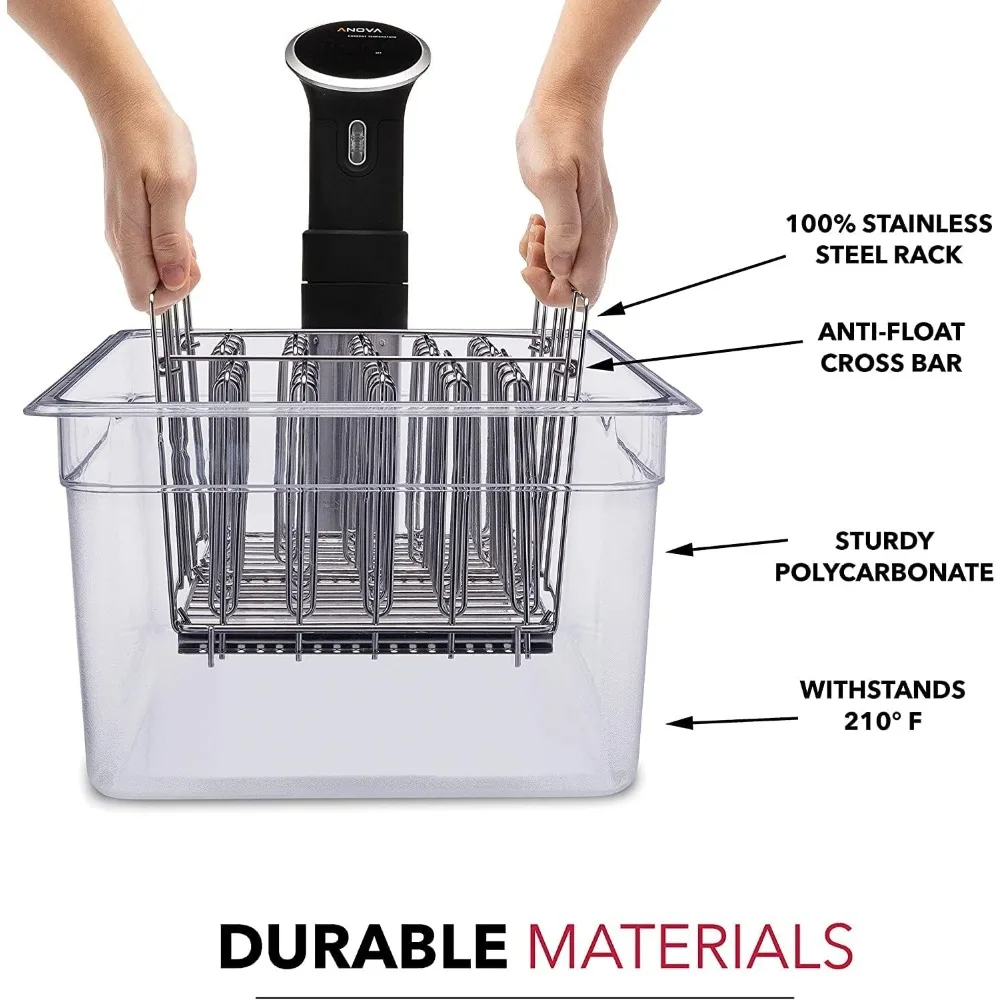 Large Sous Vide Container 26 Quarts with Lid, 2 Sous Vide Racks & Insulating Sleeve | Neoprene Retains Heat | Compatible