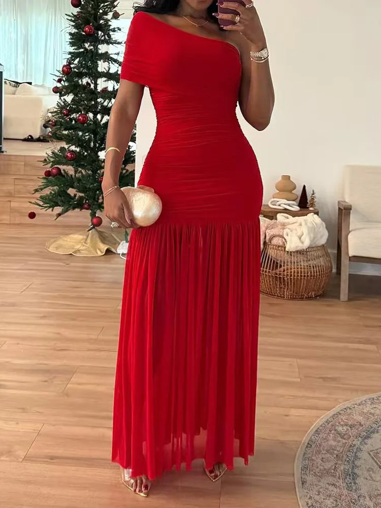 Sleeveless Solid Patchwork Chic Party Dress, Women Summer Diagonal Collar Casual Maxi Dress, 2025 Fashion Backless Ladies Dress