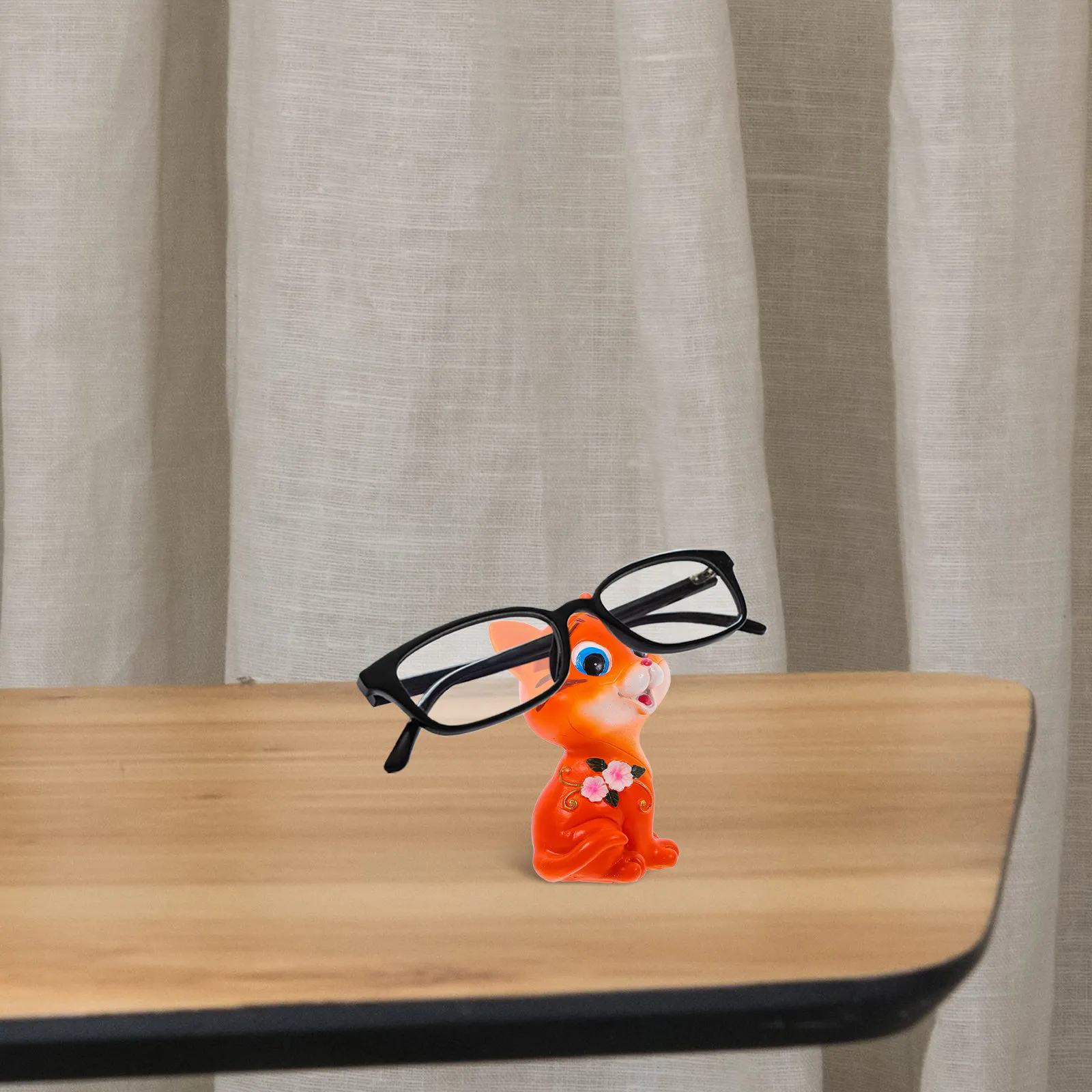 Resin Gray Cat Eyeglass Holder Animal Glasses Stand for Nightstand Desk Home Office Decor Cartoon Style Spectacle Holder Display