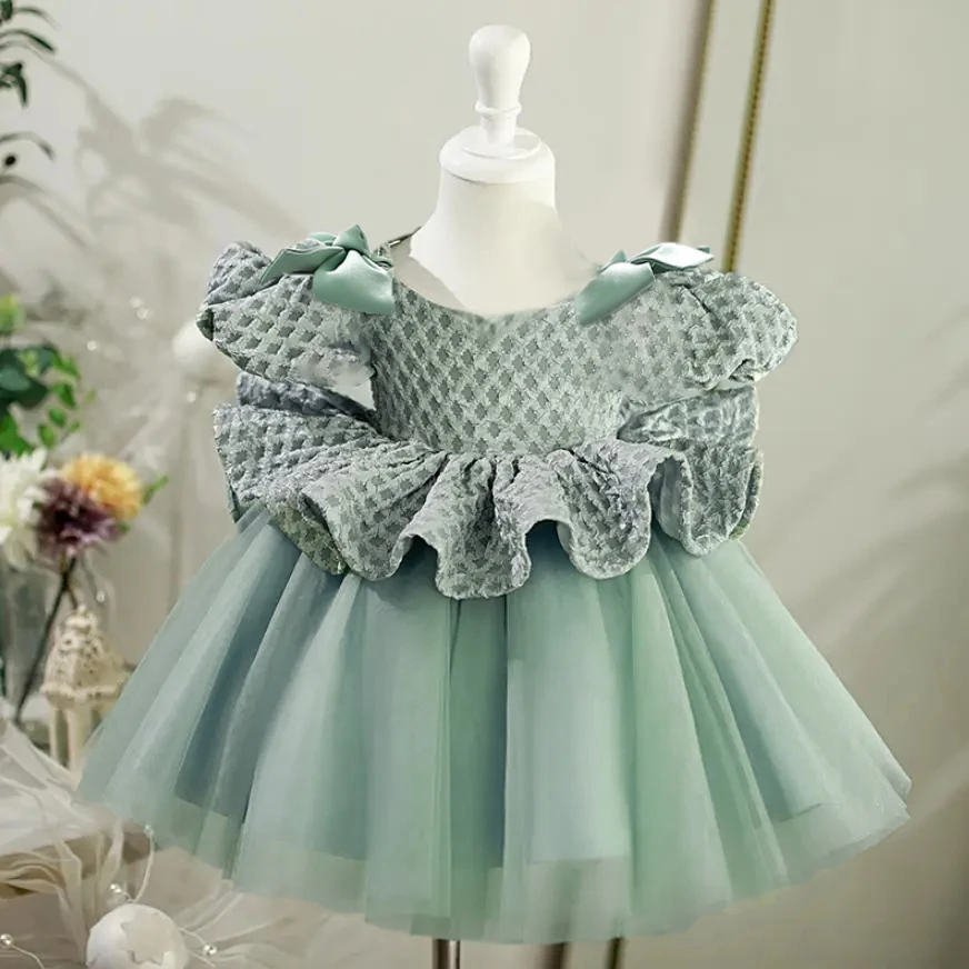 

Bow Baby Girls Tulle Princess Dress Elegant 1st Birthday Baptism Party Gala Ball Gown Kids Wedding Formal Summer Dresses 1-2 Yrs