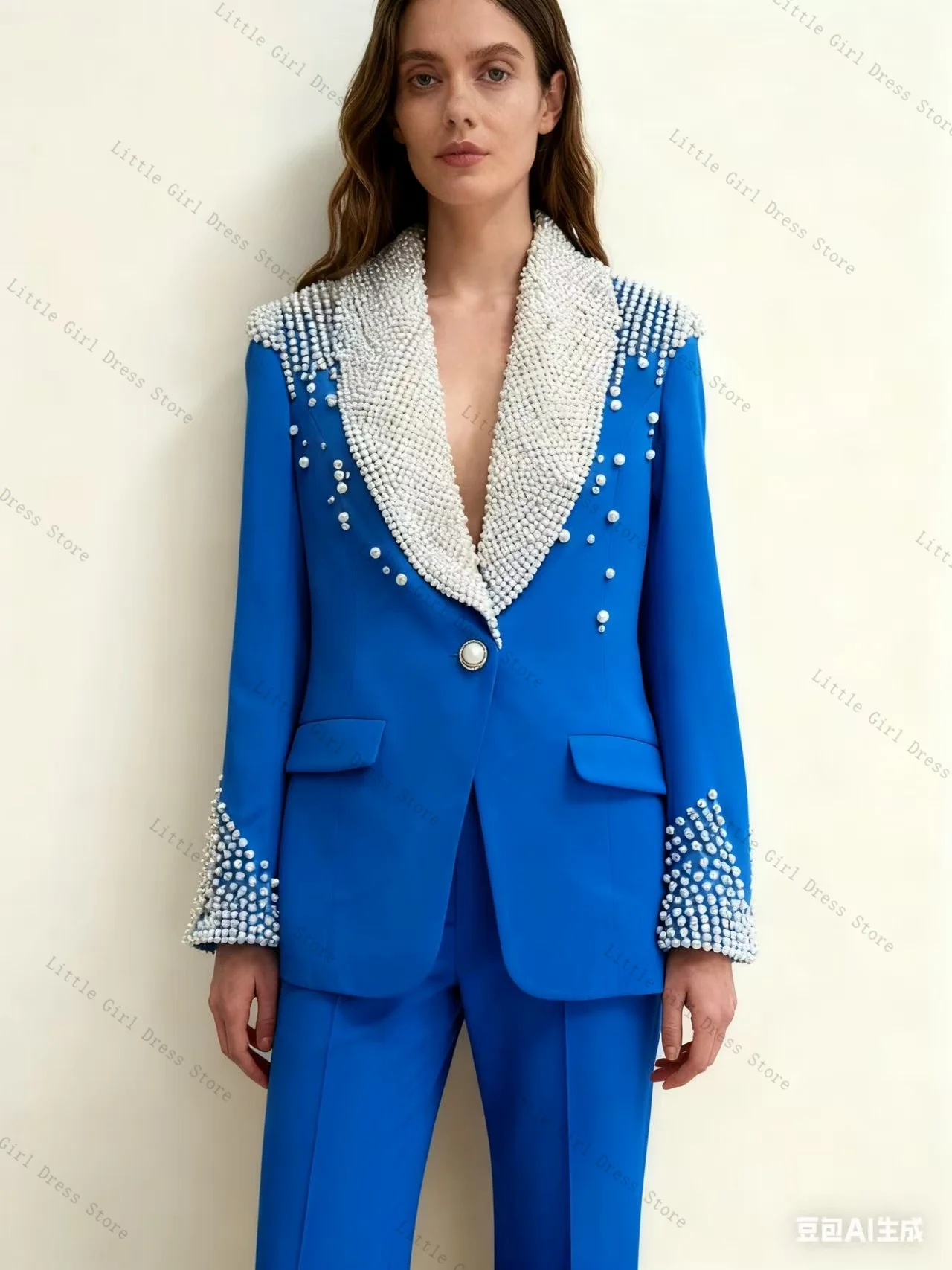 Ensemble de costume jaune perles pour femmes, 2 pièces, Blazer, pantalon, luxe, formel, bureau, veste pour bal de promo, mariage, manteau de mariée personnalisé