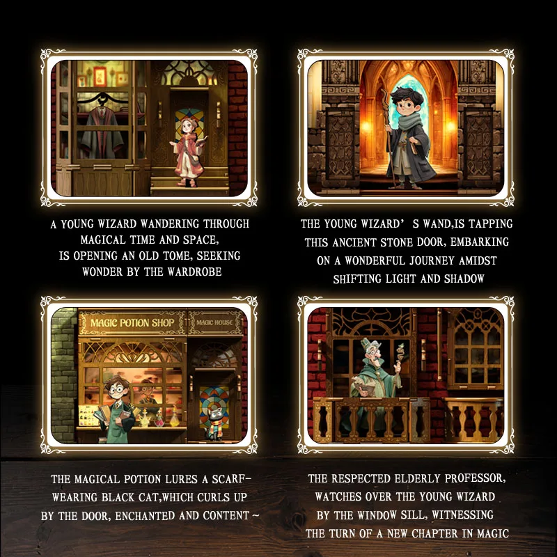 2025, Buchecke, Modellbausatz, Magic Town House Kit, 3D-Holzpuzzle, Dekoration, Geschenk mit LED-Leuchten, Weihnachts- und Geburtstagsgeschenke, Spielzeug