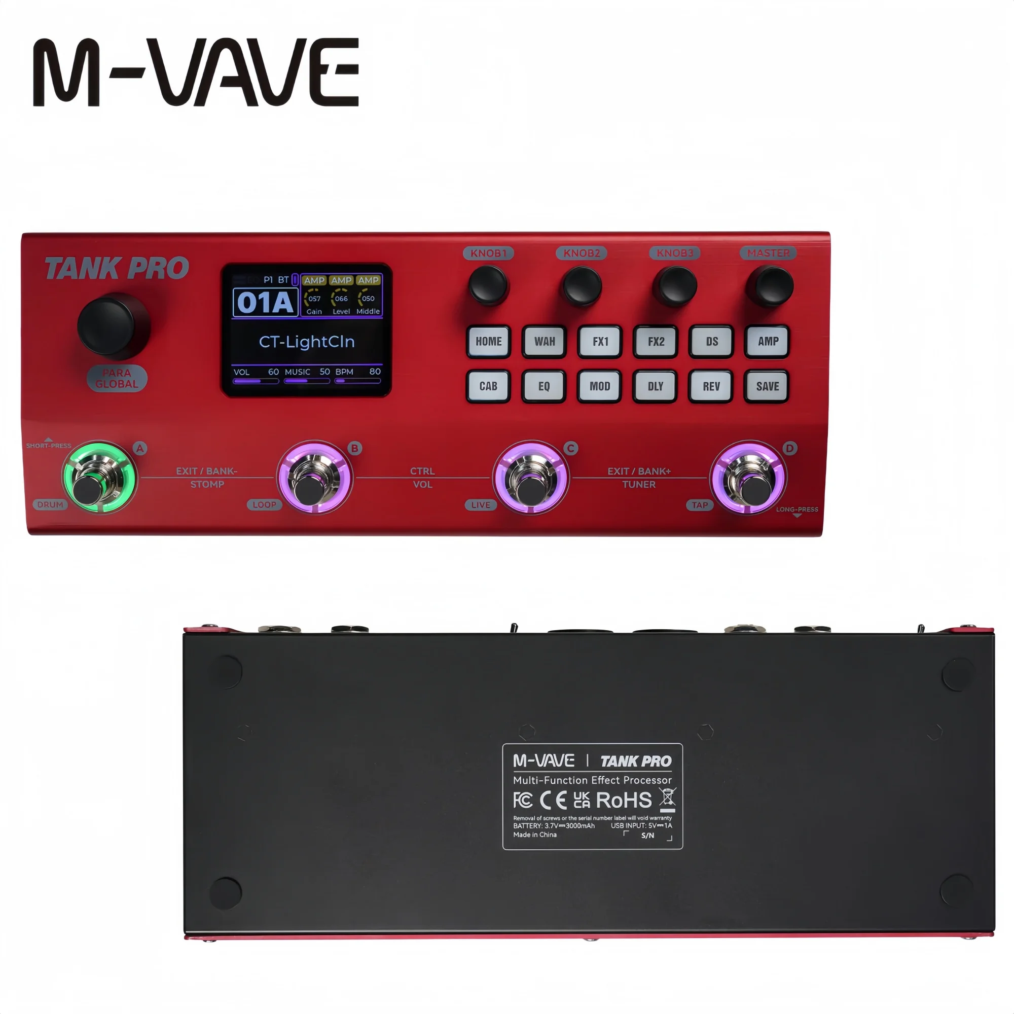 M-VAVE TANK PRO Professional FX Processor, 120 Presets, 90 Amp+90