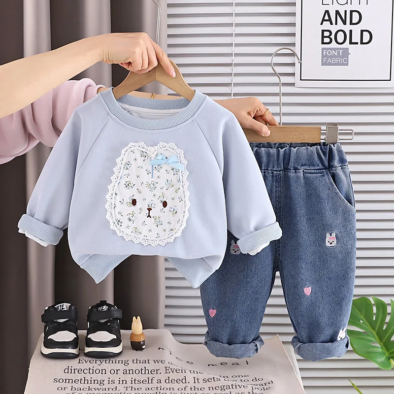 0-5T Baby Girl Clothes 2026 Kids' Clothing Korean Fashion Cartoon Long Sleeve T-shirts Tops and Pants Two Piece Set Girls Outfit