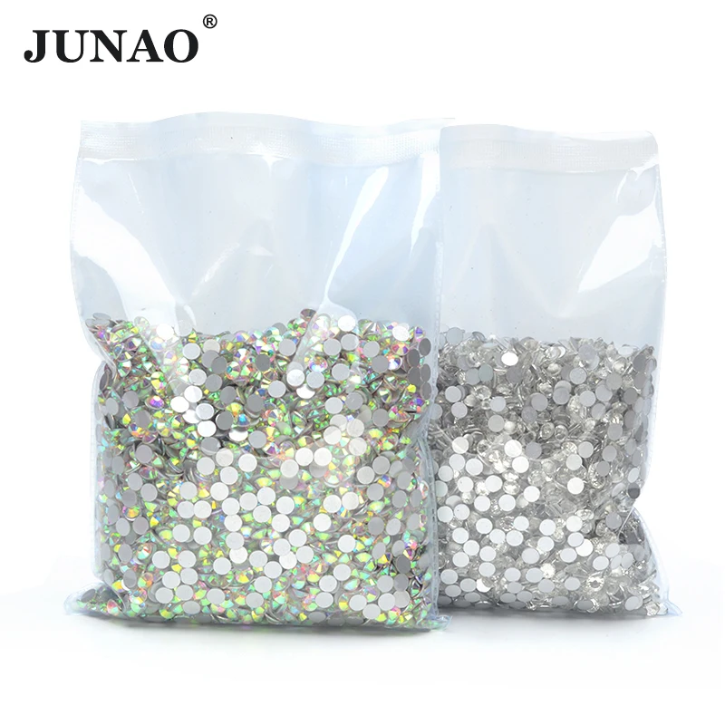 JUNAO 100Gross SS3 SS4 SS5 SS6 SS30 SS40 SS50 Large Size Crystal AB Glass Rhinestone Flatback Crystals Non Hotfix Strass For DIY