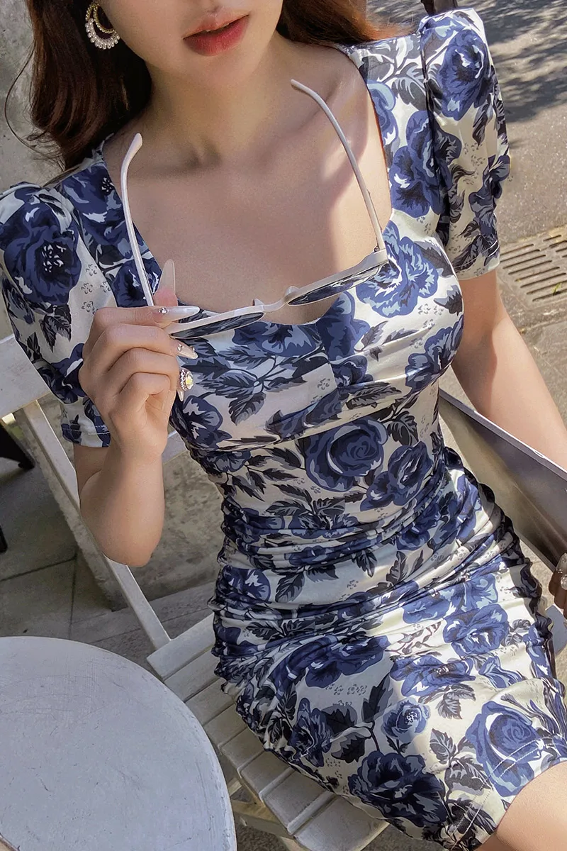 

Summer Print Dress Women's Dress Sweetheart Neck Dress Knee-Length Skirt Y2K 2025 New DABUWAWA DA1BDR063