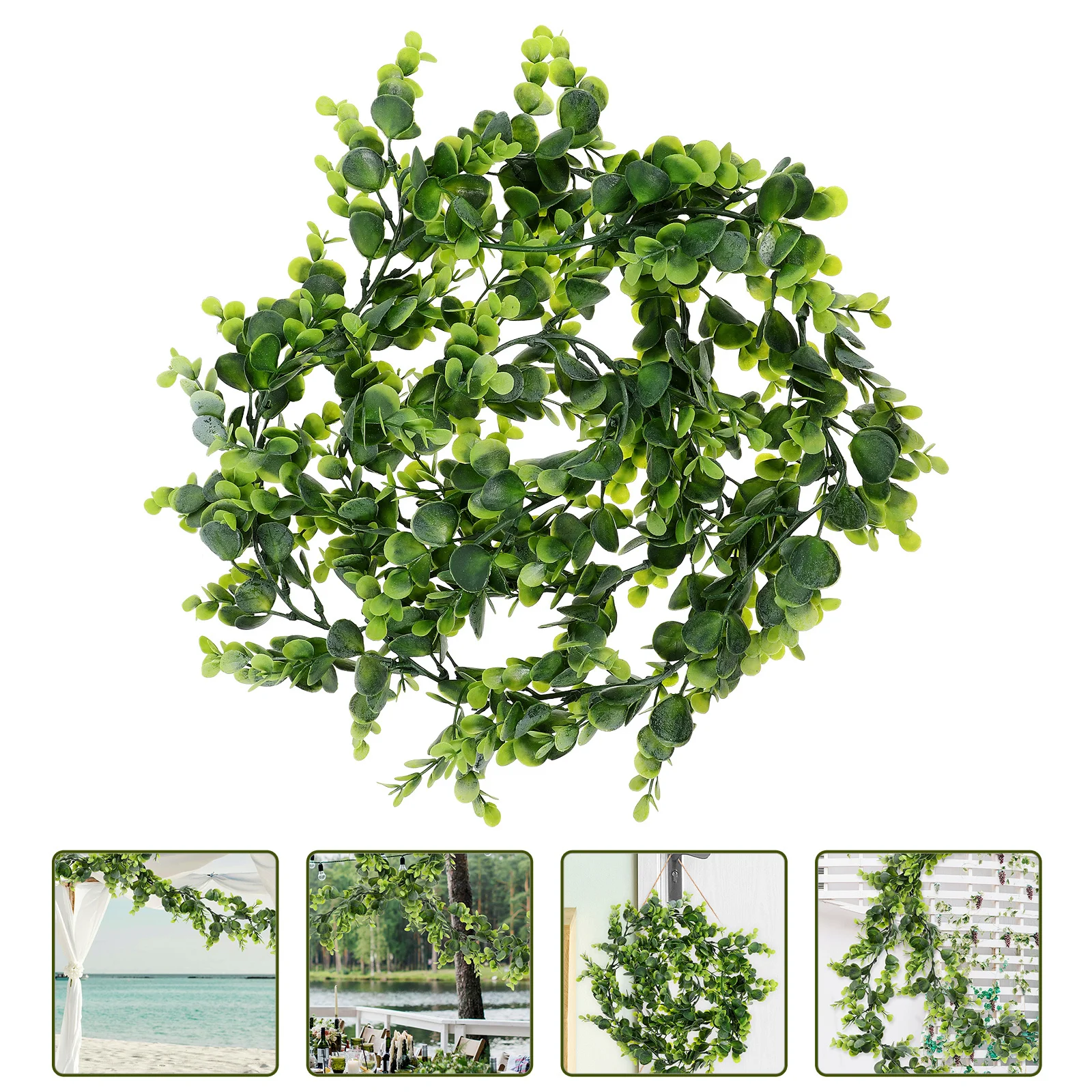 

2Pcs Artificial Eucalyptus Vine Fake Green Leaves Realistic Hanging Vine Decor for Wedding Party Garden Fence Stage Decoration