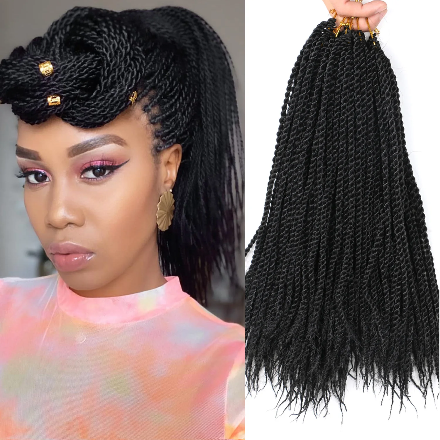 セネガルツイストクロシェヘア 黒人女性用 14インチ 30本 プレツイストクロシェヘア ボヘミアンゴッデスタイプ プレループ