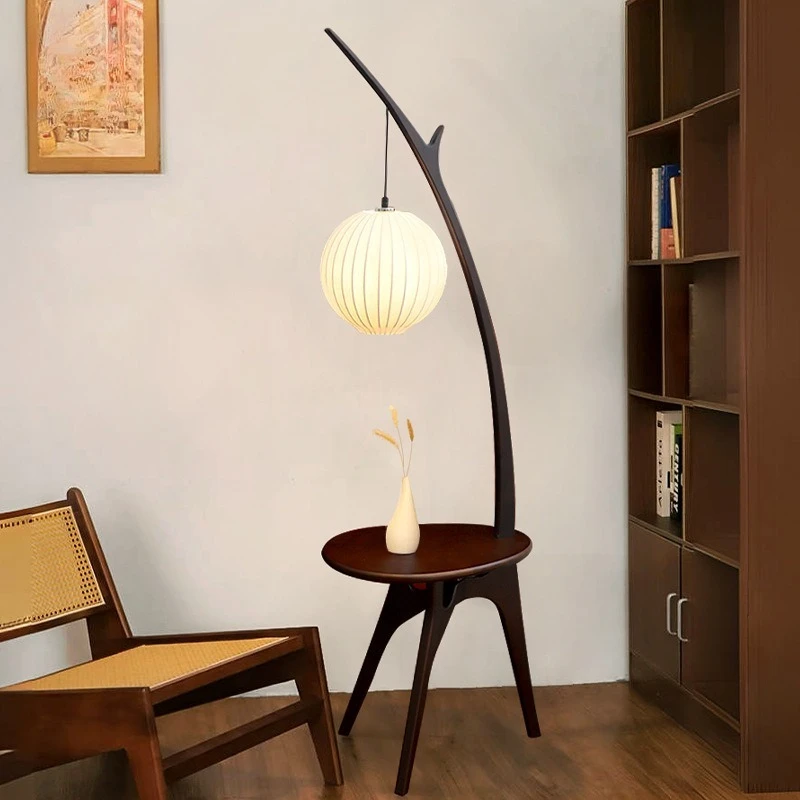 Medieval coffee table storage floor lamp retro grapefruit solid wood edge table living room